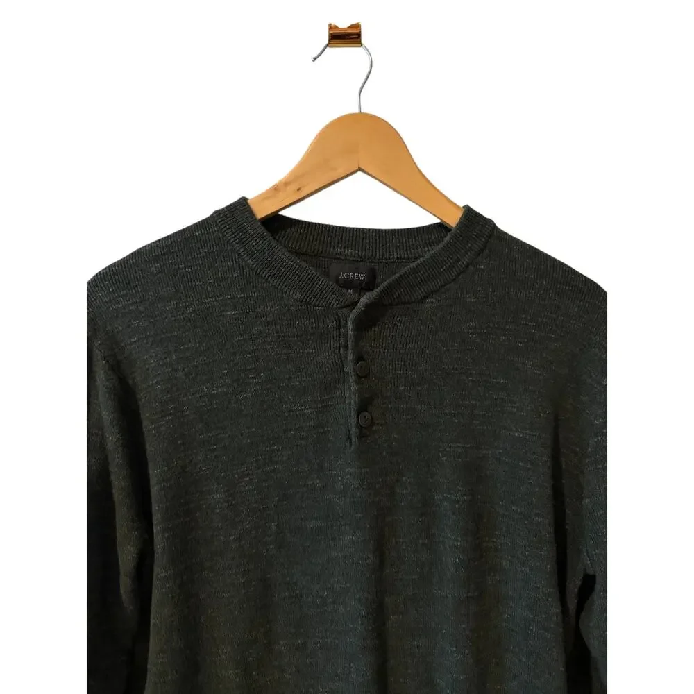 J Crew Knit Henley Sweater Top Olive Green M
